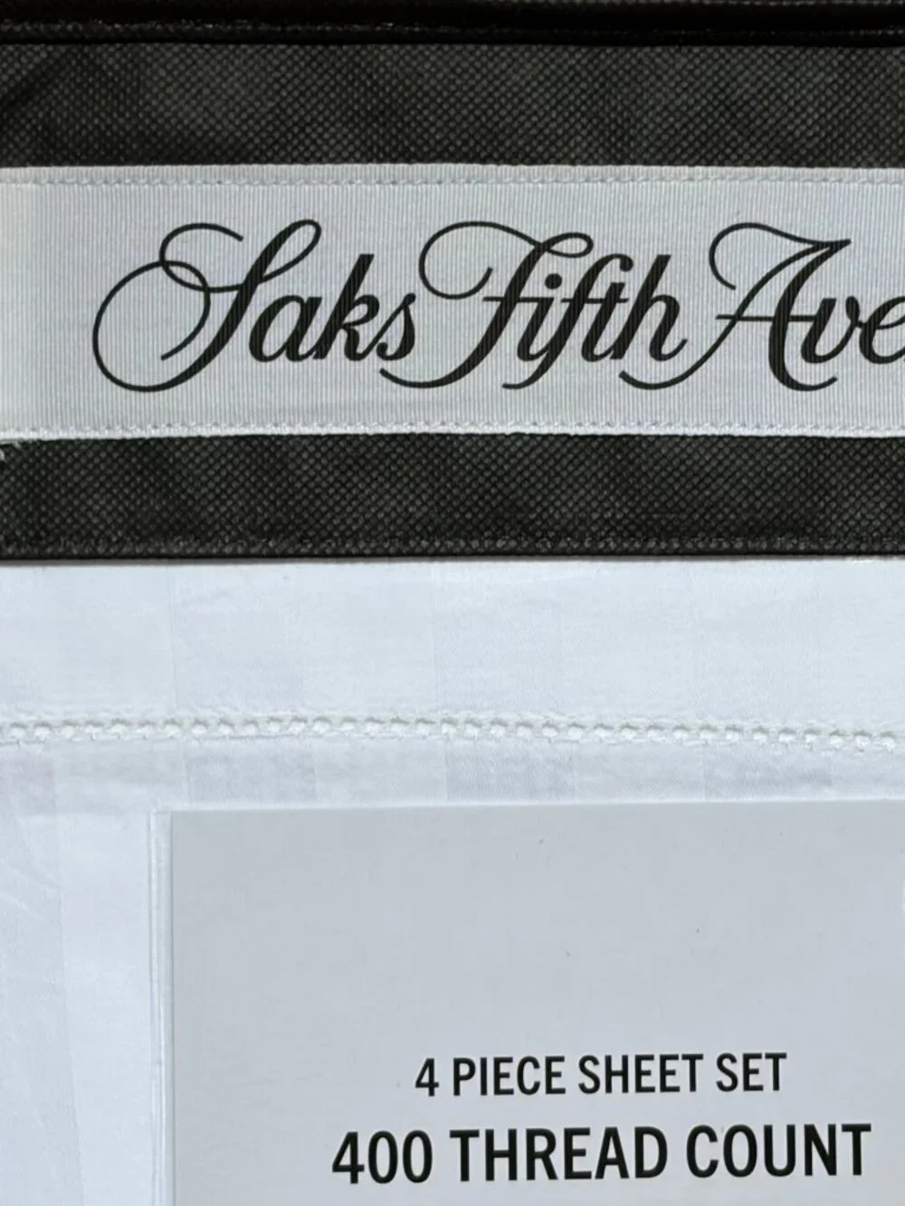 New Saks Fifth Avenue Queen Size Cotton White Damask Sateen Sheet Set 400TC